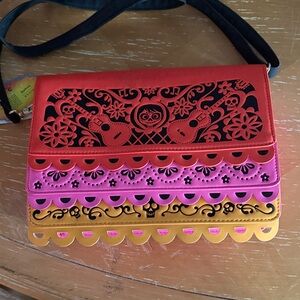 Loungefly Multicolor Laser-Cut Scalloped Crossbody - Red, Pink, Yellow